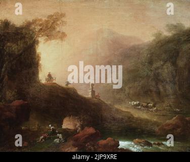 Romantische Landschaft (1820-1830) Gemälde von Franciszek Ksawery Lampi Stockfoto