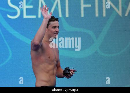 Foro Italico, Rom, Italien. 15. August 2022. Schwimmeuropameisterschaften Rom 2022: Nicolo Martinenghi nach dem Brustschwimmen der Herren 50m Credit: Action Plus Sports/Alamy Live News Stockfoto