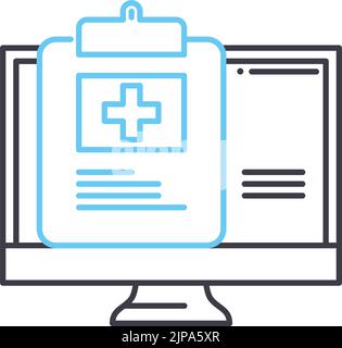 Online-Health-Check-Liniensymbol, Umrisssymbol, Vektordarstellung, Konzeptzeichen Stock Vektor