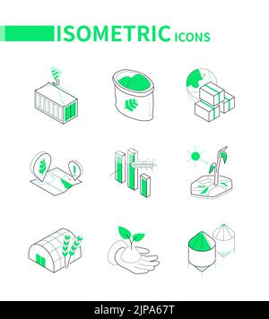 Ernte und Trockenheit - Moderne Linie isometrische Symbole gesetzt Stock Vektor