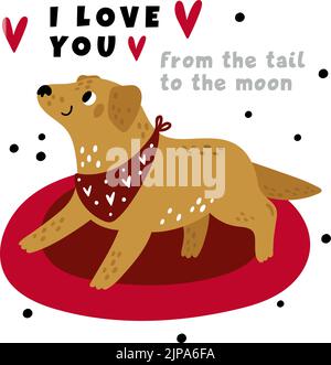 Love You Poster mit entzückenden Hund. Niedliche Haustier-Karte Stock Vektor
