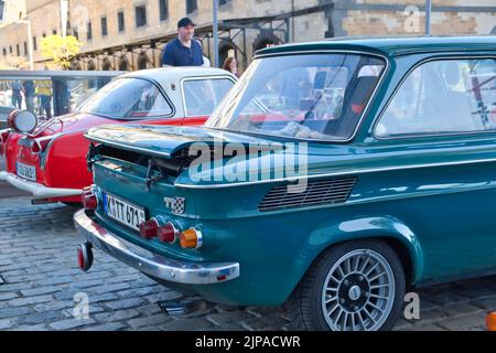 Grüner NSU Prinz TT aus den sechziger Jahren auf der Oldtimer-Ausstellung in Köln, Deutschland, Rückansicht, Stockfoto