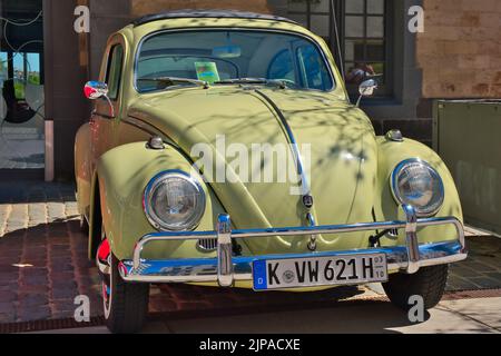 Volkswagen, gelber VW Käfer aus den 60er Jahren auf der Oldtimer-Ausstellung in Köln, Deutschland, Stockfoto