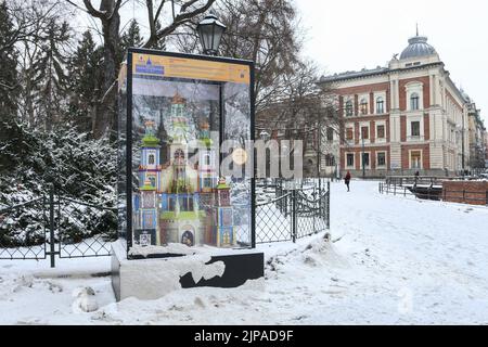 Ausstellung von Weihnachtskrippen im Freien, jährlicher Krippenwettbewerb, Krakau, Polen. Stockfoto