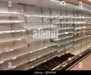 Leere Supermarktregale in einem Laden in den Niederlanden in Hoofddorp Stockfoto