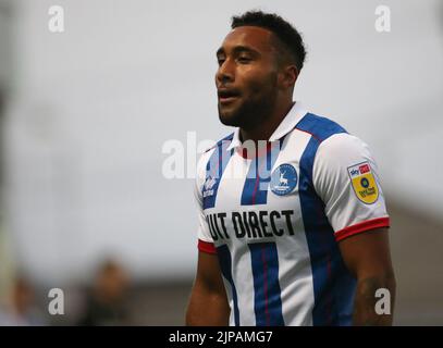 Wes McDonald von Hartlepool United während des Spiels der Sky Bet League 2 zwischen Hartlepool United und Tranmere Rovers im Victoria Park, Hartlepool, am Dienstag, den 16.. August 2022. (Kredit: Michael Driver | MI Nachrichten) Kredit: MI Nachrichten & Sport /Alamy Live Nachrichten Stockfoto