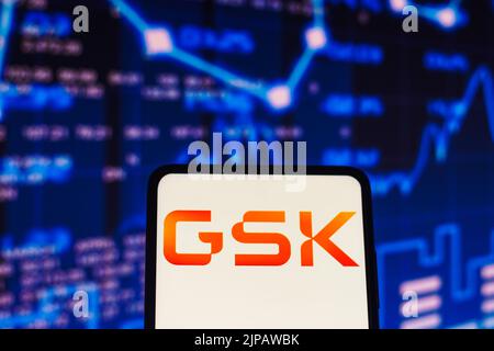 Brasilien. 16. August 2022. In dieser Abbildung wird das GlaxoSmithKline (GSK)-Logo auf einem Smartphone-Bildschirm angezeigt. (Foto von Rafael Henrique/SOPA Images/Sipa USA) Quelle: SIPA USA/Alamy Live News Stockfoto