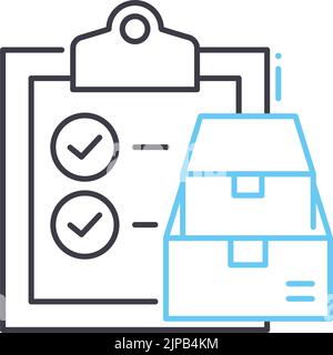 Produktionscheckliste Liniensymbol, Umrisssymbol, Vektordarstellung, Konzeptschild Stock Vektor