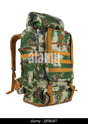 Camouflage Rucksack für den Wald und Militär Rucksack isoliert n weiß Stockfoto