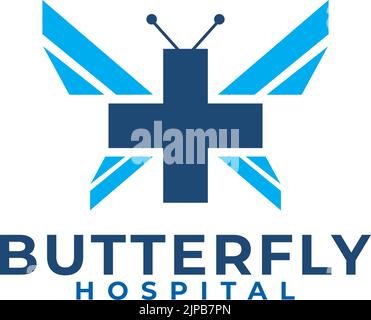 Schmetterling-Symbol mit Cross Medical Krankenhaus Vektor-Logo-Design integrieren Stock Vektor