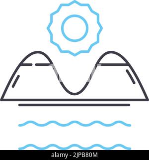 Symbol für die Sonnenuntergangslinie, Umrisssymbol, Vektordarstellung, Konzeptzeichen Stock Vektor