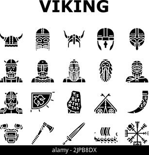 viking mittelalterlichen nordischen Helm Symbole Set Vektor Stock Vektor