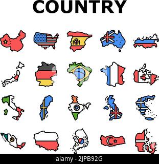 Land Weltkarte globalen Reise Symbole Set Vektor Stock Vektor