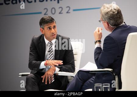 Rishi Sunak spricht über konservative Führungswahlen, Perth, Schottland, Großbritannien 16. August 2022 Stockfoto