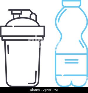 Wasserflasche und Shaker Linie Symbol, Umriss Symbol, Vektor-Illustration, Konzept Zeichen Stock Vektor