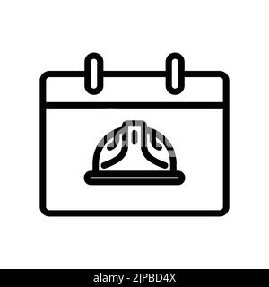 Kalender-Symbol mit Vorarbeiter-Hut. Symbol im Zusammenhang mit Bau, Arbeitstag. Liniensymbole. Einfaches Design bearbeitbar Stock Vektor