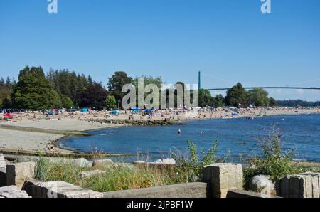 Strandgänger am Ambleside Beach in West Vancouver, BC, Kanada. Stockfoto