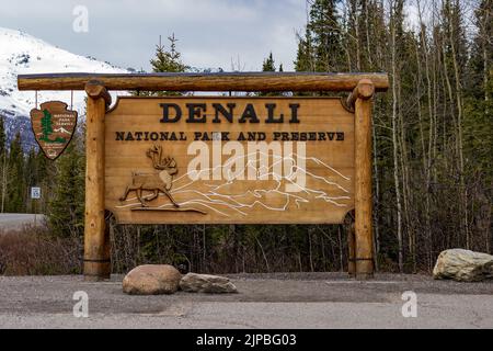 Denali National Park und Preserve Willkommen-Schild in Denali, Alaska Stockfoto