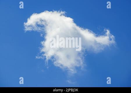 Bukarest, Rumänien - 04. August 2022: Eine einzige weiße Wolke am blauen Himmel. Stockfoto