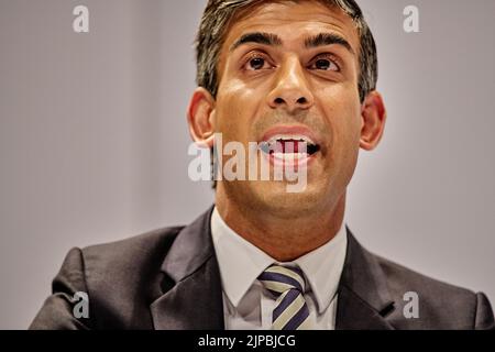 Perth Schottland, Großbritannien 16. August 2022. Rishi Sunak bei der Führung der Konservativen Partei in der Perth Concert Hall. Kredit sst/alamy Live-Nachrichten Stockfoto