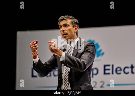 Perth Schottland, Großbritannien 16. August 2022. Rishi Sunak bei der Führung der Konservativen Partei in der Perth Concert Hall. Kredit sst/alamy Live-Nachrichten Stockfoto