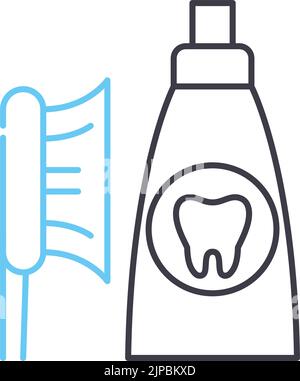 Zahnbürsten und Mundwasser Linie Symbol, Umriss Symbol, Vektor-Illustration, Konzept Zeichen Stock Vektor