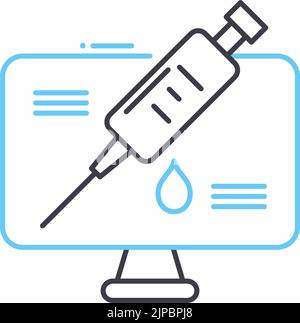 Social-Media-Injection-Line-Symbol, Umrisssymbol, Vektordarstellung, Konzeptzeichen Stock Vektor