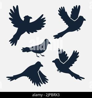Handgezeichnete Tiere Silhouette Krähe Vogel Set Vektor Illustration. Stock Vektor