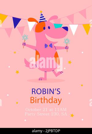 Handgezeichnete Kinder Party Karte Einladung Vektor Illustration. Stock Vektor