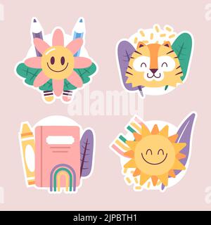 Handgezeichneter Schulaufkleber Set Vektor-Illustration. Stock Vektor