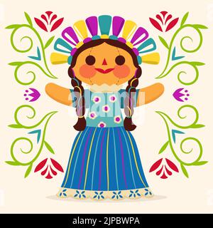 Handgezeichnete mexikanische Puppe Vektor-Illustration. Stock Vektor