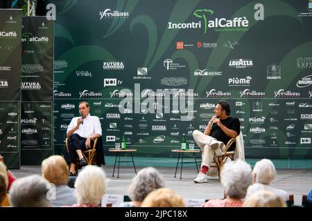 Marina Di Pietrasanta, Italien. 16. August 2022. Clemente Mastella Clemente Mastella ist Leiter von Noi di Centro bei einem Treffen mit caffè of Versiliana.Quelle: Stefano Dalle Luche/Alamy Live News Stockfoto