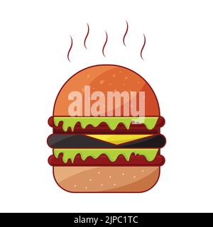Hot Burger Bunte Illustration Auf Weißem Hintergrund. Stock Vektor
