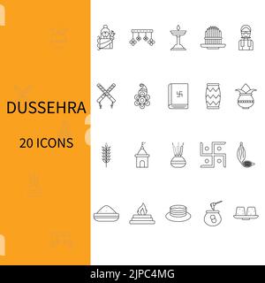 Illustration Der Dussehra-Ikonen Auf Weißem Und Gelbem Hintergrund. Stock Vektor