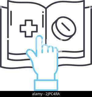 Medizinische Literatur Liniensymbol, Umrisssymbol, Vektordarstellung, Konzeptzeichen Stock Vektor