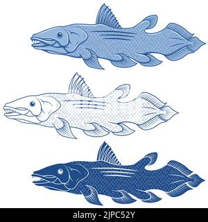 Coelacanth Fisch Vektor-Design, Tiefseefisch, Sportfischen Fisch Stock Vektor