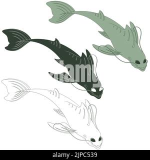 Schnurrbart Fisch Vektor-Design, Tiefseefisch, Sportfischen Fisch Stock Vektor