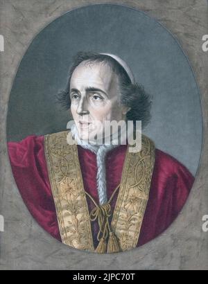 Papst Pius VII., 1742 – 1823. Oberhaupt der katholischen Kirche und Herrscher des Kirchenstaates vom 14. März 1800 - 1823. Er war auch Mönch des Ordens des heiligen Benedikt, Theologe und Bischof. Nach einem Druck von Pierre Michel Alix nach einem Gemälde von Jean-Baptiste Joseph Wicar. Stockfoto