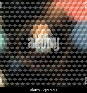 Illustration von bunten isometrischen 3D Würfel mit abstrakten mehrfarbigen Muster Hintergrund Tapete Stockfoto