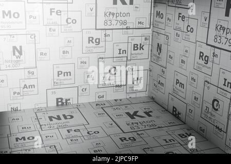 3D Paper Hintergrund der Periodensystem-Elemente, Wissenschaft und Technik Hintergrund Stockfoto