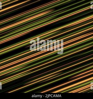 Diagonal Striped Glowing Lines Neonstreifen mit hellen, farbenfrohen, abstrakten Bewegungs- und Geschwindigkeitslinien auf schwarzem Hintergrund für Tapeten Stockfoto