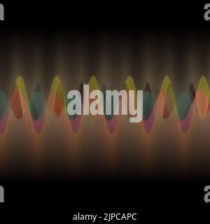 Illustration mehrerer Wellen, die durch viele kleine digitale vertikale Linien oszillieren oder überlappen abstraktes dekoratives modernes Design auf schwarzem Hintergrund Stockfoto
