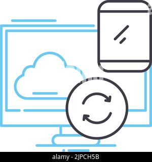 Synchronisierung zwischen Zeilensymbol, Umrisssymbol, Vektordarstellung, Konzeptzeichen Stock Vektor