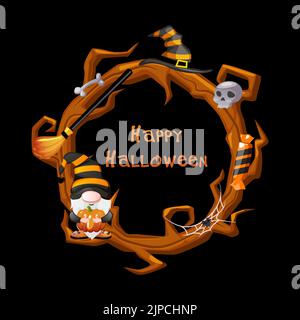 Happy halloween Kranz mit halloween-Symbolen. Dekorativer Kranz Stock Vektor
