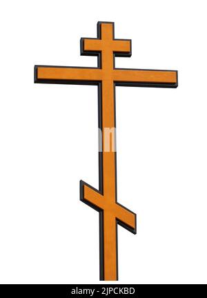 Orthodoxes hölzernes Kreuz isoliert auf weiß Stockfoto