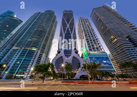 One Thousand Museum Hochhaus der Architektin Zaha Hadid, Skyline, Downtown Biscayne Boulevard, Miami Miami City, South Florida, USA Stockfoto