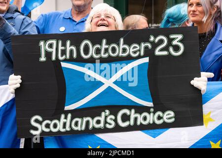 Schottisches Unabhängigkeitsreferendum 19.. Oktober 2023 Plakat bei den konservativen Führungswahlen in Perth, Schottland, Großbritannien 16. August 2022 Stockfoto