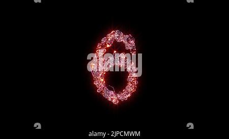 Leuchtend rot glänzende Luxusbrillanten Alphabet - Nummer 6, isoliert - Objekt 3D Abbildung Stockfoto