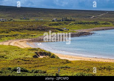 OPINAN GAIRLOCH SCHOTTLAND DIE DORFHÄUSER UND DER SANDSTRAND Stockfoto