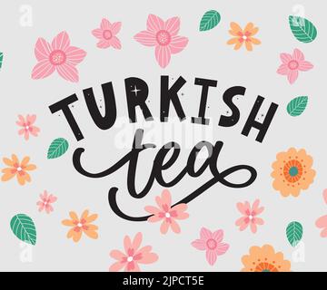 Türkische Traditionen der Teezeremonie. Teezeit. Dekorative Elemente für Ihr Design. Vektor-Illustration mit orientalischer Tasse auf weißem Hintergrund. Stock Vektor